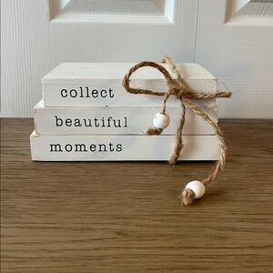 Decorative White Stacked Wooden Books with Twine.